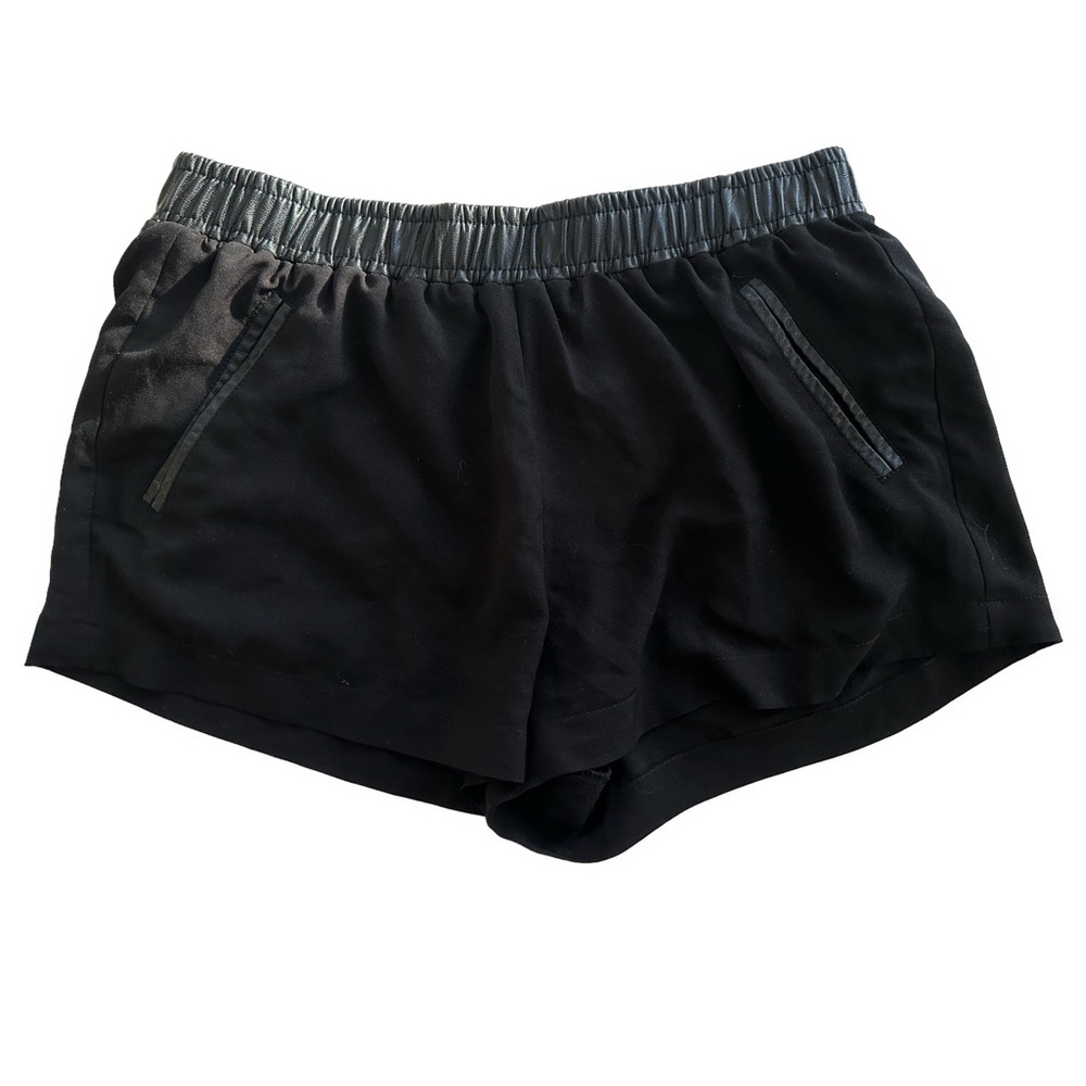 Black Shorts with Faux Leather Trim and Elastic Waist